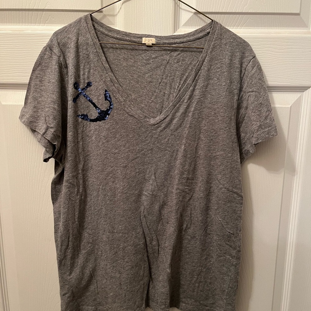 J.Crew grey sequin anchor tee